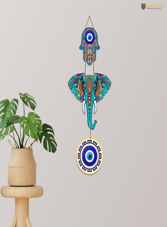 Artvibes Designer Elephant Wooden Wall Hanging For Luck Properity For Home Decoration | Livingroom | Spiritual Decor Items | Wall Illustrations | Ethnic Wall Decor | Wall Art Print (WH_8506N) - Image 2