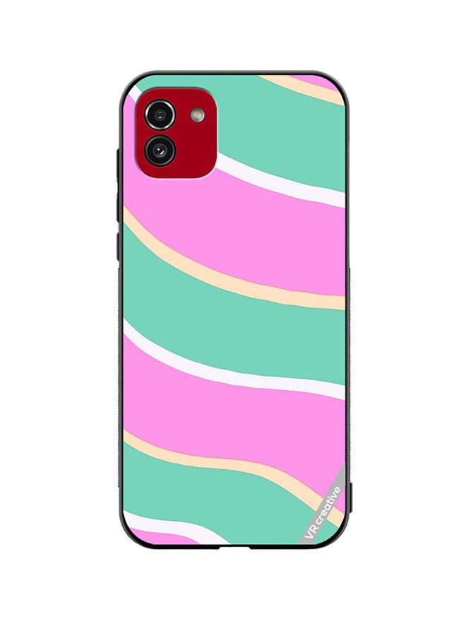 VR CREATIVE Protective Case Cover For Samsung Galaxy A03 Diagonal Groovy Liquid Swirl Stripe Pattern In Green, Purple, And Pink Color Design Multicolour - Image 1