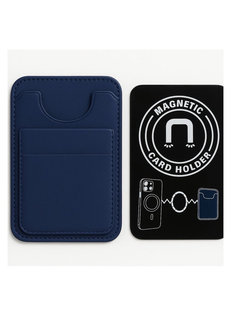 Magnetic Phone Wallet Case with Card Holder, MagSafe Compatible, Built-in Kickstand - Navy Blue Color - Image 1