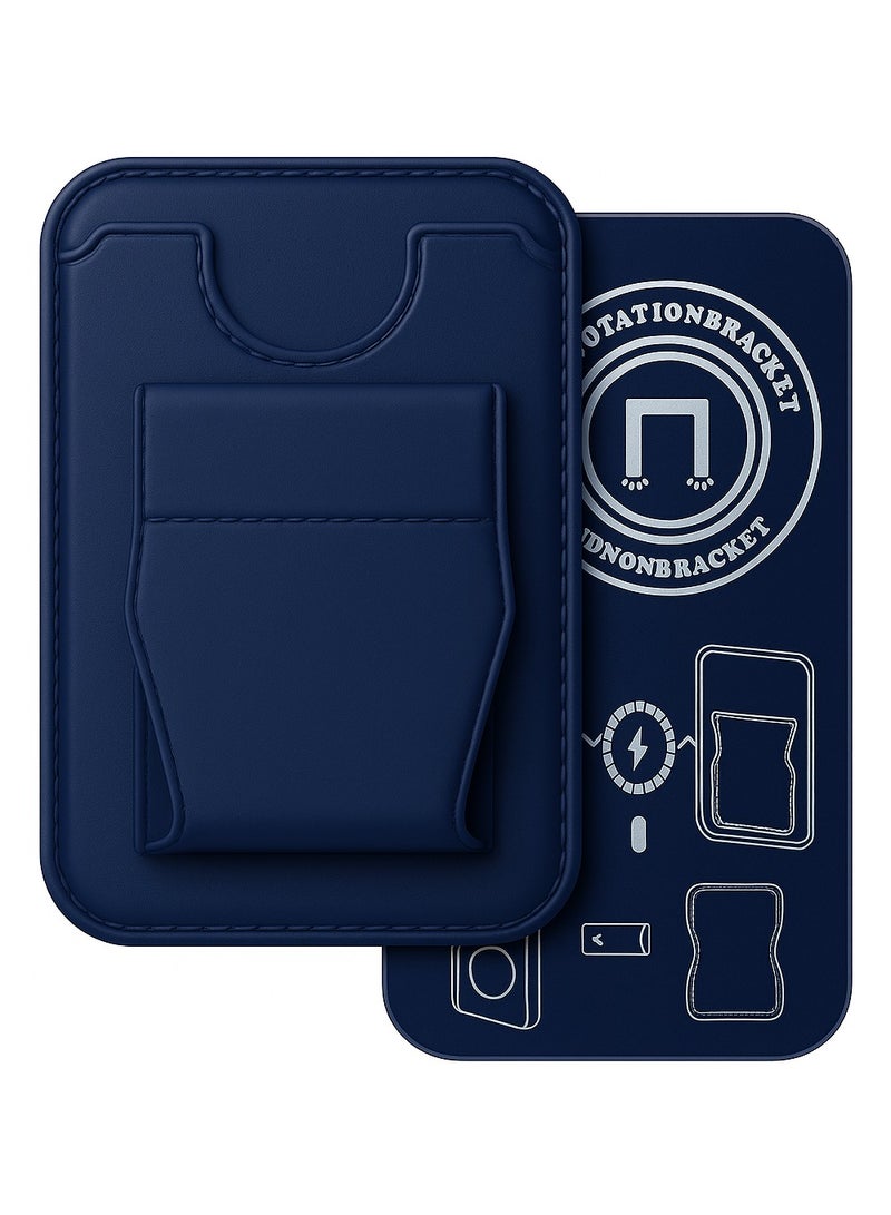 Magnetic Phone Wallet Case with Card Holder, MagSafe Compatible, Built-in Kickstand - Navy Blue Color - Image 2