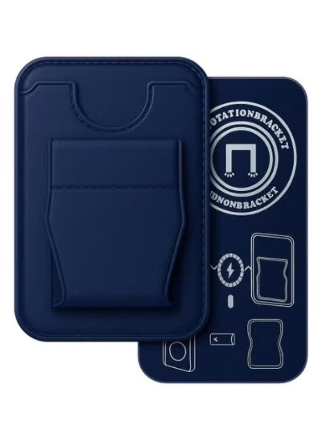 محفظة ماج سيف المغناطيسية مع حامل لهاتف آيفون - حامل بطاقات جلدي 3 في 1، قبضة مغناطيسية قوية، حامل قابل للطي للوضعين الرأسي والأفقي، متوافقة مع سلسلة آيفون 12-17 - لون أزرق داكن - Image 1