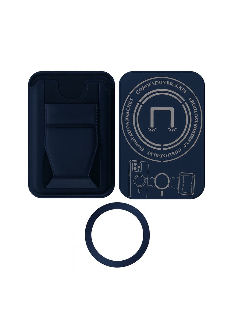 محفظة ماج سيف المغناطيسية مع حامل لهاتف آيفون - حامل بطاقات جلدي 3 في 1، قبضة مغناطيسية قوية، حامل قابل للطي للوضعين الرأسي والأفقي، متوافقة مع سلسلة آيفون 12-17 - لون أزرق داكن - Image 2