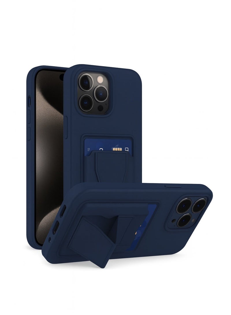 محفظة ماج سيف المغناطيسية مع حامل لهاتف آيفون - حامل بطاقات جلدي 3 في 1، قبضة مغناطيسية قوية، حامل قابل للطي للوضعين الرأسي والأفقي، متوافقة مع سلسلة آيفون 12-17 - لون أزرق داكن - Image 3