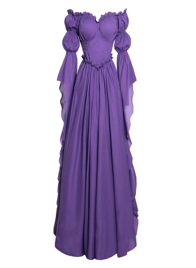 Vibsion Medieval Renaissance Dress Renaissance Faire Costume for Women Victorian Gothic Witch Wedding Dresses S/M Purple - Image 1