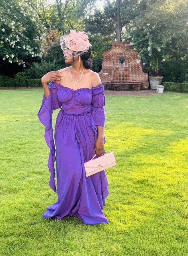 Vibsion Medieval Renaissance Dress Renaissance Faire Costume for Women Victorian Gothic Witch Wedding Dresses S/M Purple - Image 4