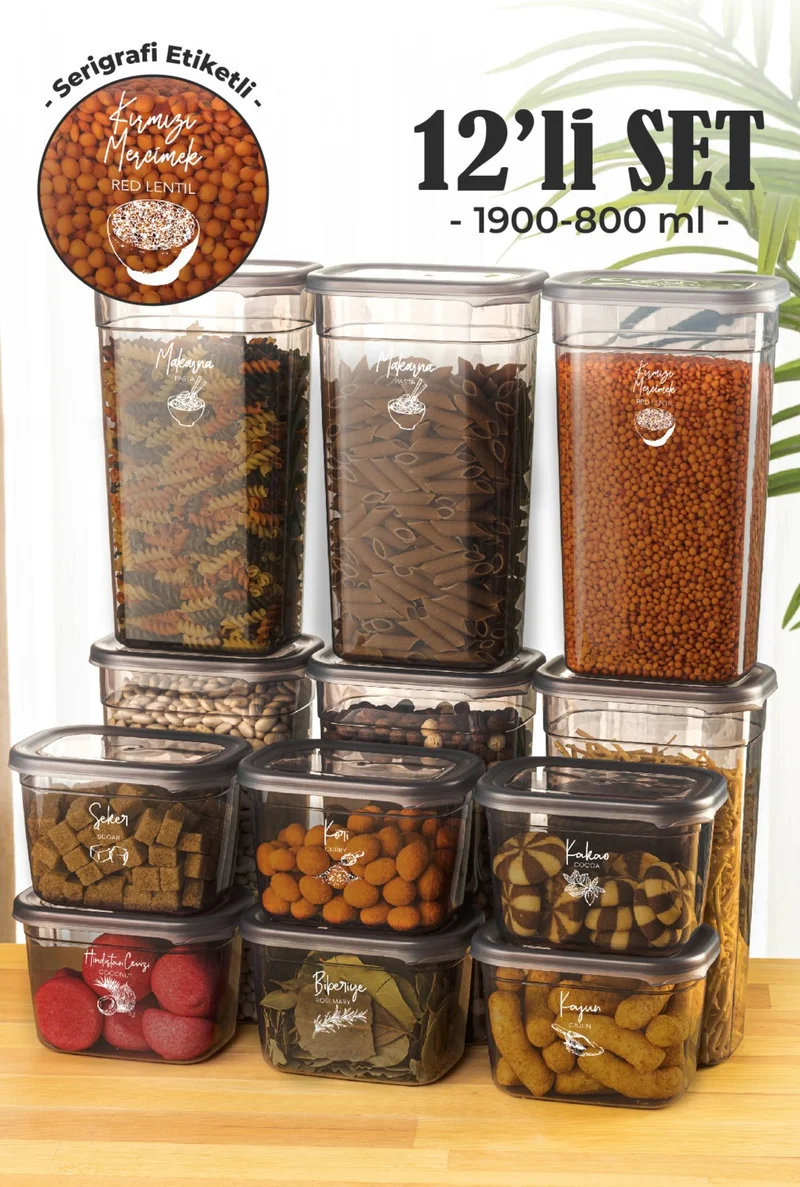 Vienev Peggy Rectangular Storage Container Set 6x(1900ml, 800ml) Labeled 12 Pieces