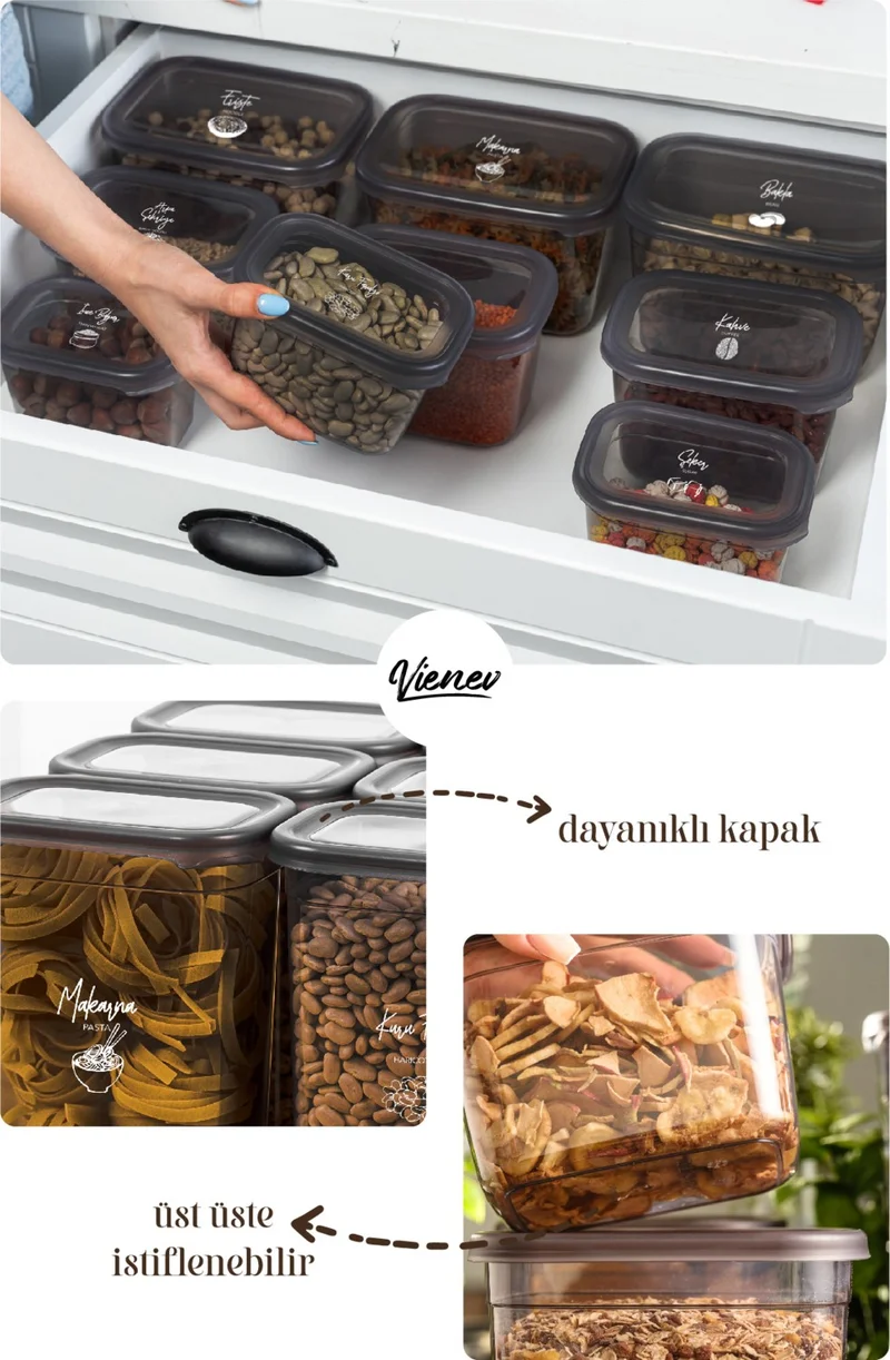 Vienev Peggy Rectangular Storage Container Set 6x(1900ml, 800ml) Labeled 12 Pieces