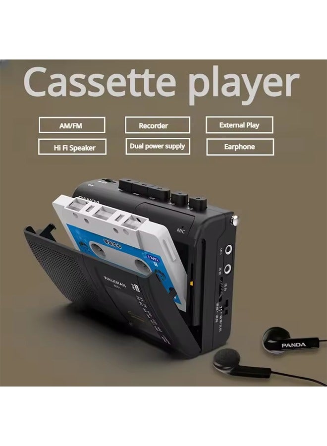 مشغل موسيقى كاسيت كلاسيكي محمول مع راديو AM/FM ومسجلات شرائط Walkman مع مكبر صوت يدعم تشغيل سماعات الرأس مقاس 3.5 مم - Image 1
