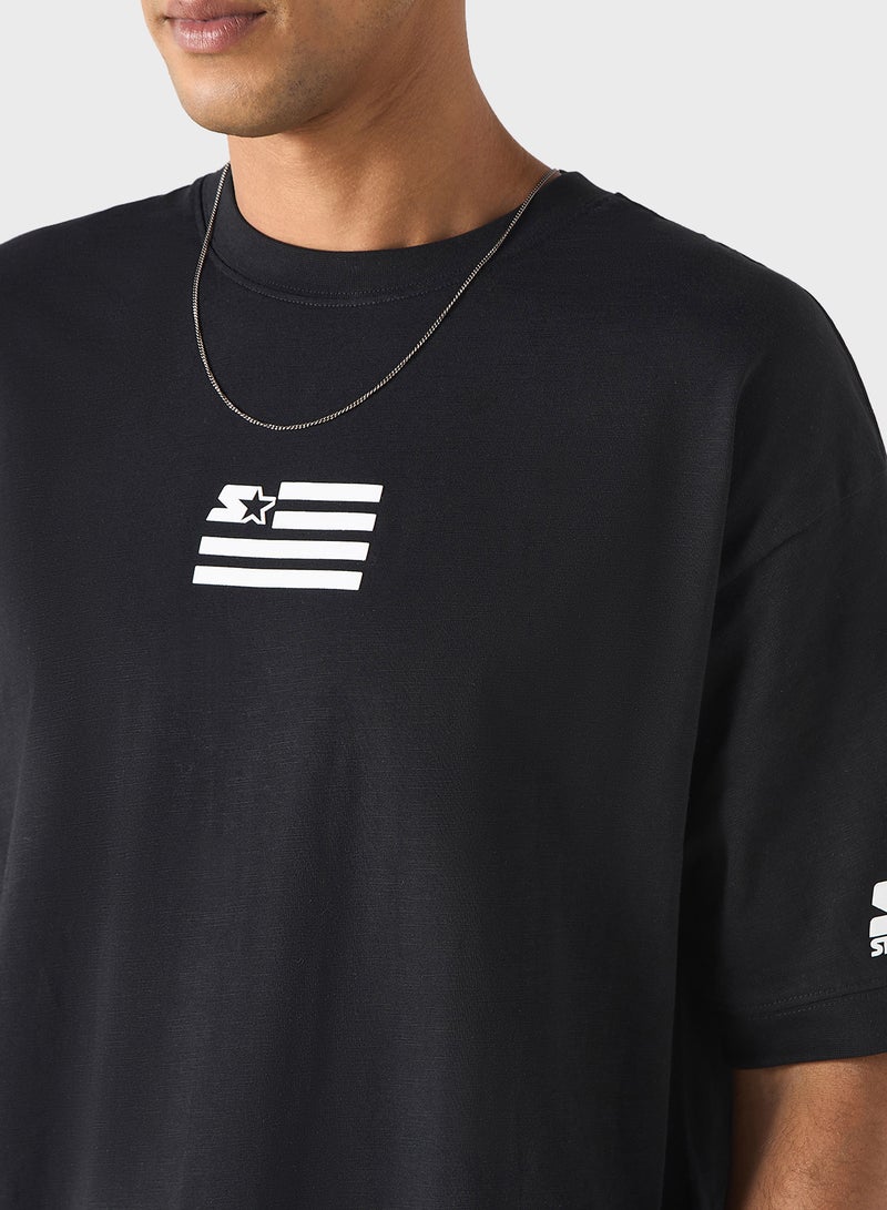 Starter Logo Print Crew Neck T-shirt with Short Sl