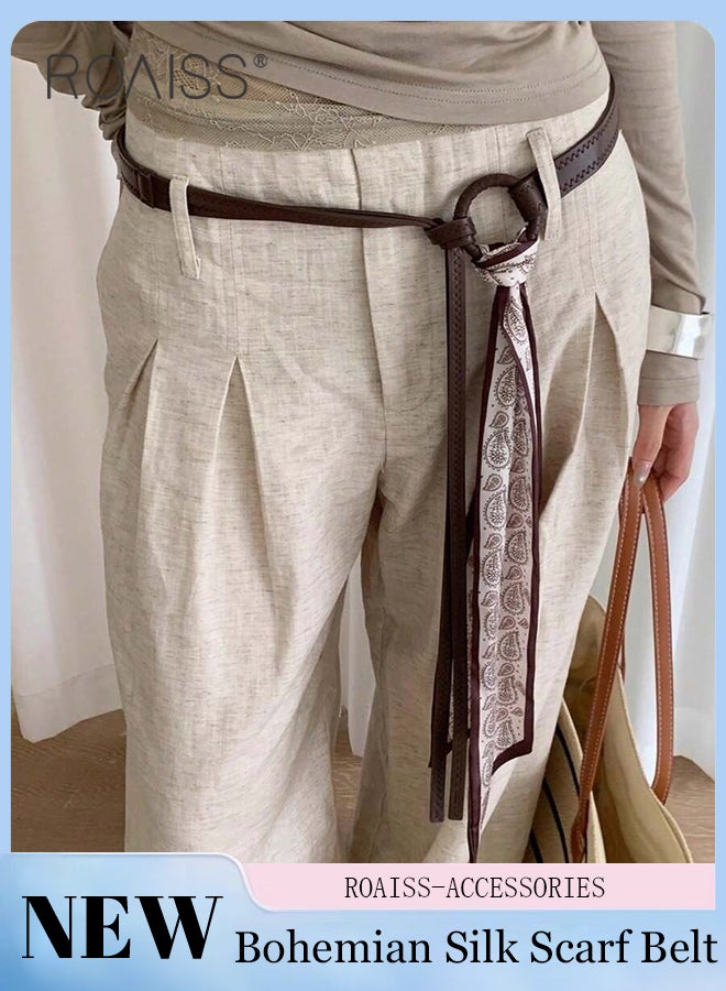 roaiss Casual Bohemian-style PU Leather Belt with Scarf Featuring Punk Hip-hop Style Retro Waist Chain for Women Suitable for Pairing with Trousers, Dresses, and Casual Wear Stylish Waist Accessories - Image 1