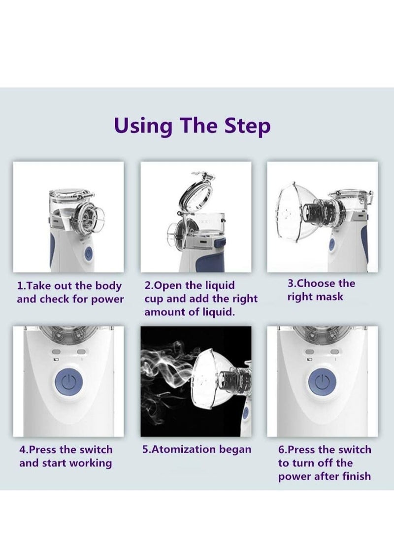 Portable Mini Atomizers Vaporizers Handheld Inhaler for Adults and Children,Ultrasonic Humidifier for Home and Travel Use, Steam Mesh Inhalators with Masks and Mouthpieces (Grey) - Image 4