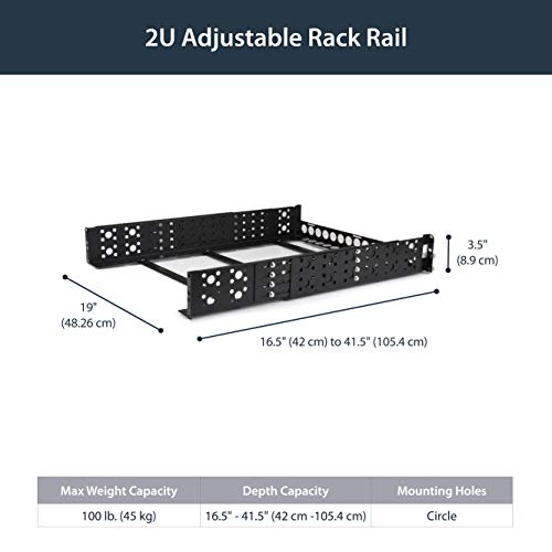 StarTech.com 2U Universal Rack Mount Rails - for 19in Server Rack Enclosure or Cabinet - Adjustable A/V Rack Rails (UNIRAILS2U) - Image 2