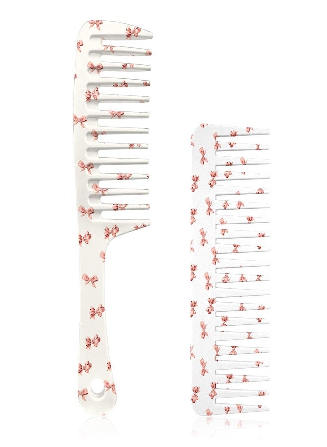 GABraden 2PCS Large Wide Tooth Comb,Handle & No Handle Combo,Effortless Tangle Removal,Cute Large Detangling Wide Tooth Comb,Wet & Dry Hair for Women,Men & Girls(02-Pink Bows) - Image 1