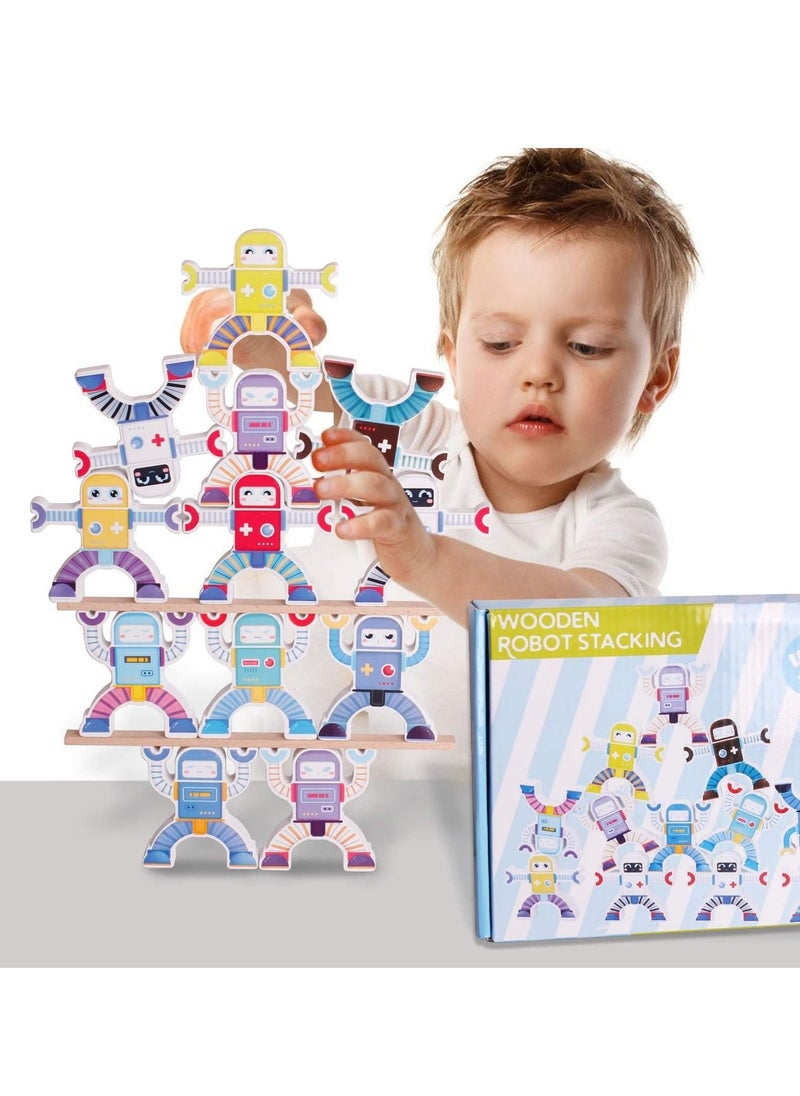 Arabest - Wooden Robots Stacking Toy, Balancing Stacking Blocks Game, Wooden Stacking Toys Educational Stem Montessori Toys for Preschool Kids Toddlers Sorting Skill Developing Intelligence Play Kits - Image 1