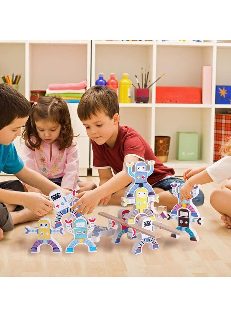 Arabest - Wooden Robots Stacking Toy, Balancing Stacking Blocks Game, Wooden Stacking Toys Educational Stem Montessori Toys for Preschool Kids Toddlers Sorting Skill Developing Intelligence Play Kits - Image 1