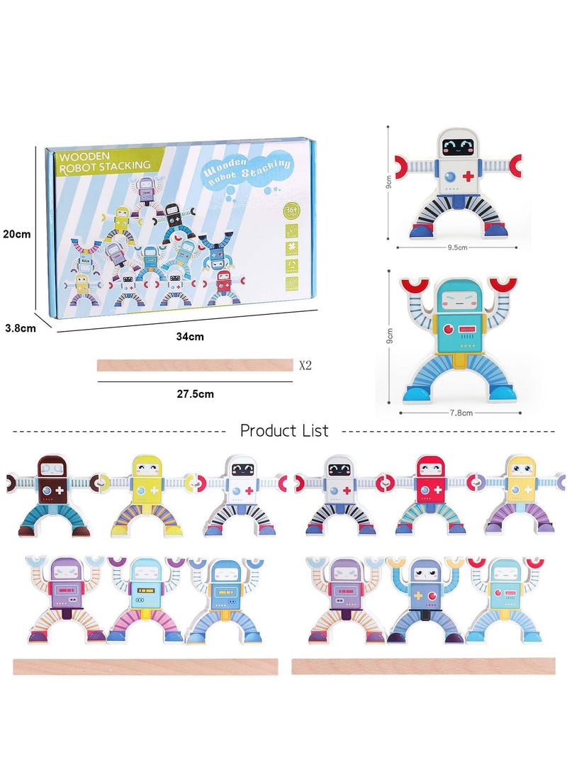 Arabest - Wooden Robots Stacking Toy, Balancing Stacking Blocks Game, Wooden Stacking Toys Educational Stem Montessori Toys for Preschool Kids Toddlers Sorting Skill Developing Intelligence Play Kits - Image 1