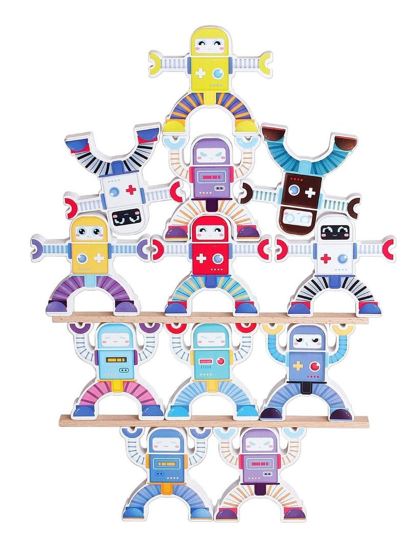 Arabest - Wooden Robots Stacking Toy, Balancing Stacking Blocks Game, Wooden Stacking Toys Educational Stem Montessori Toys for Preschool Kids Toddlers Sorting Skill Developing Intelligence Play Kits - Image 1