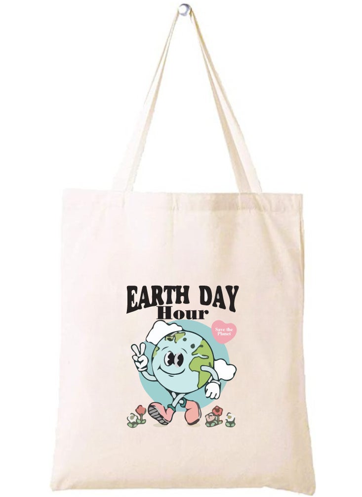 PRINTSHOP4ME Earth Hour Tote Bag-Cotton Canvas,Reusable-Perfect For School,Travel And Birthday Gift-Eco-Friendly Canvas Cotton Tote Bag For Women-Earth Day Gift  - Image 1