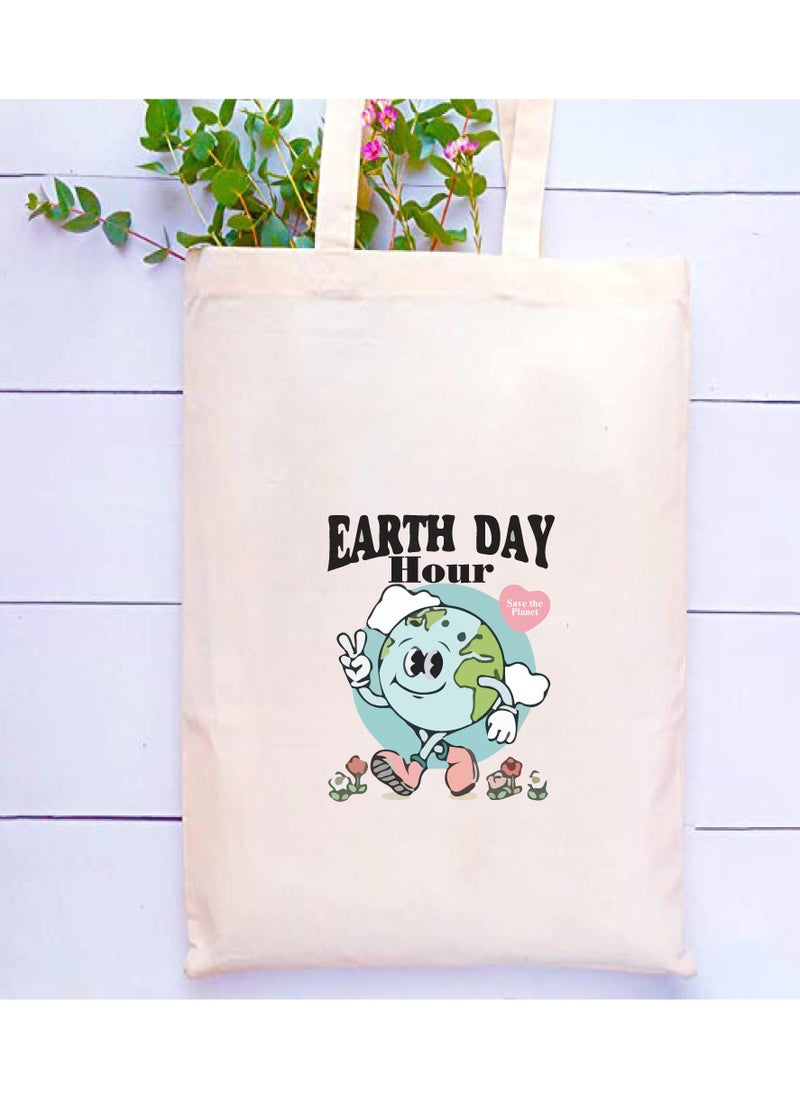 PRINTSHOP4ME Earth Hour Tote Bag-Cotton Canvas,Reusable-Perfect For School,Travel And Birthday Gift-Eco-Friendly Canvas Cotton Tote Bag For Women-Earth Day Gift  - Image 2