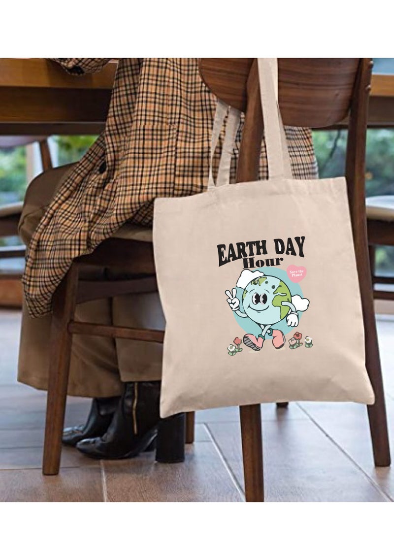 PRINTSHOP4ME Earth Hour Tote Bag-Cotton Canvas,Reusable-Perfect For School,Travel And Birthday Gift-Eco-Friendly Canvas Cotton Tote Bag For Women-Earth Day Gift  - Image 3