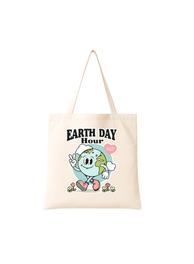 برينت شوب فور مي حقيبة يد على شكل ساعة الأرض - قماش قطني، قابلة لإعادة الاستخدام - مثالية للمدرسة والسفر وهدية عيد الميلاد - حقيبة يد من القماش القطني صديقة للبيئة للنساء - هدية يوم الأرض - Image 1