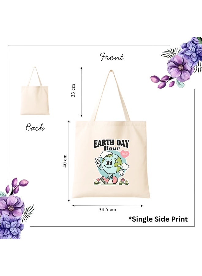 برينت شوب فور مي حقيبة يد على شكل ساعة الأرض - قماش قطني، قابلة لإعادة الاستخدام - مثالية للمدرسة والسفر وهدية عيد الميلاد - حقيبة يد من القماش القطني صديقة للبيئة للنساء - هدية يوم الأرض - Image 4