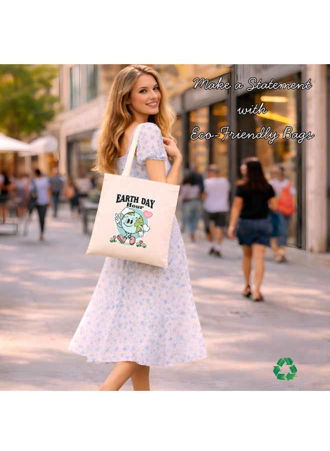 برينت شوب فور مي حقيبة يد على شكل ساعة الأرض - قماش قطني، قابلة لإعادة الاستخدام - مثالية للمدرسة والسفر وهدية عيد الميلاد - حقيبة يد من القماش القطني صديقة للبيئة للنساء - هدية يوم الأرض - Image 5