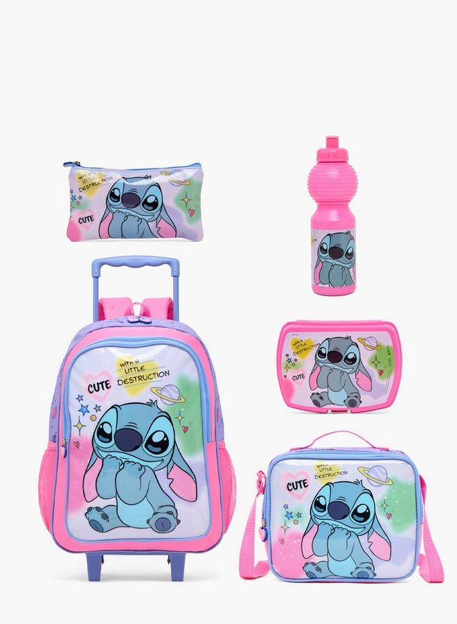 Disney Stitch 5-Piece School Trolley Bag Set For Kids 13+ Years With Lunch Box And Bottle - Image 1