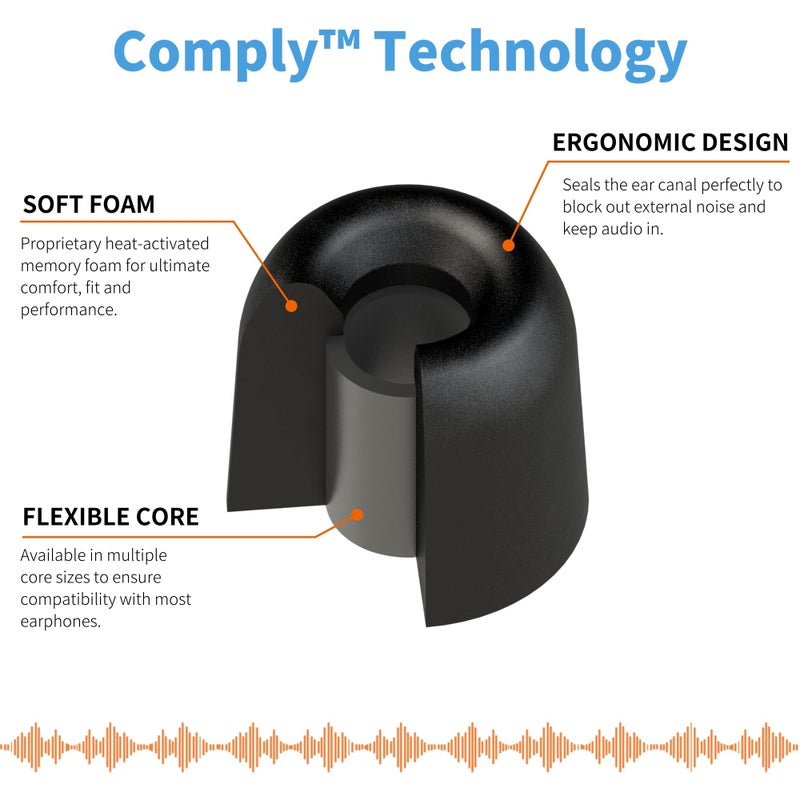 COMPLY كومبلاي 167 سلسلة النواة | نصائح أذن بديلة من رغوة الذاكرة لأجهزة سينيهايزر السلكية والمزيد | عزل صوت ممتاز، راحة قصوى، ملاءمة آمنة | أسود، صغير (3 أزواج) - Image 4