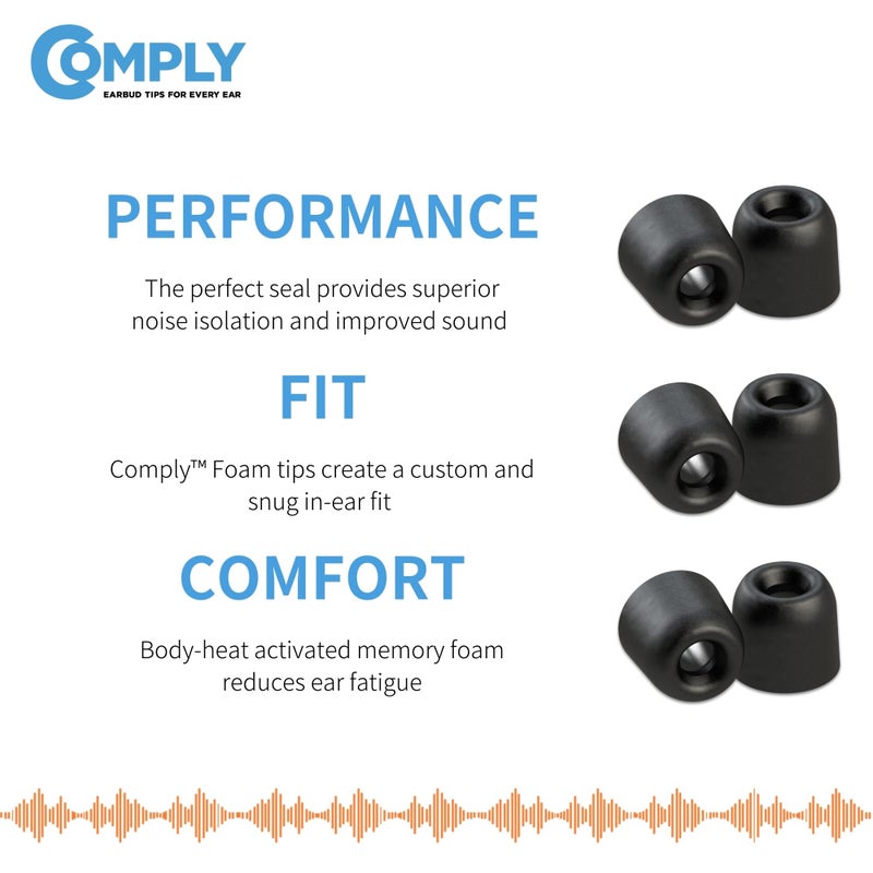 COMPLY كومبلاي 167 سلسلة النواة | نصائح أذن بديلة من رغوة الذاكرة لأجهزة سينيهايزر السلكية والمزيد | عزل صوت ممتاز، راحة قصوى، ملاءمة آمنة | أسود، صغير (3 أزواج) - Image 2