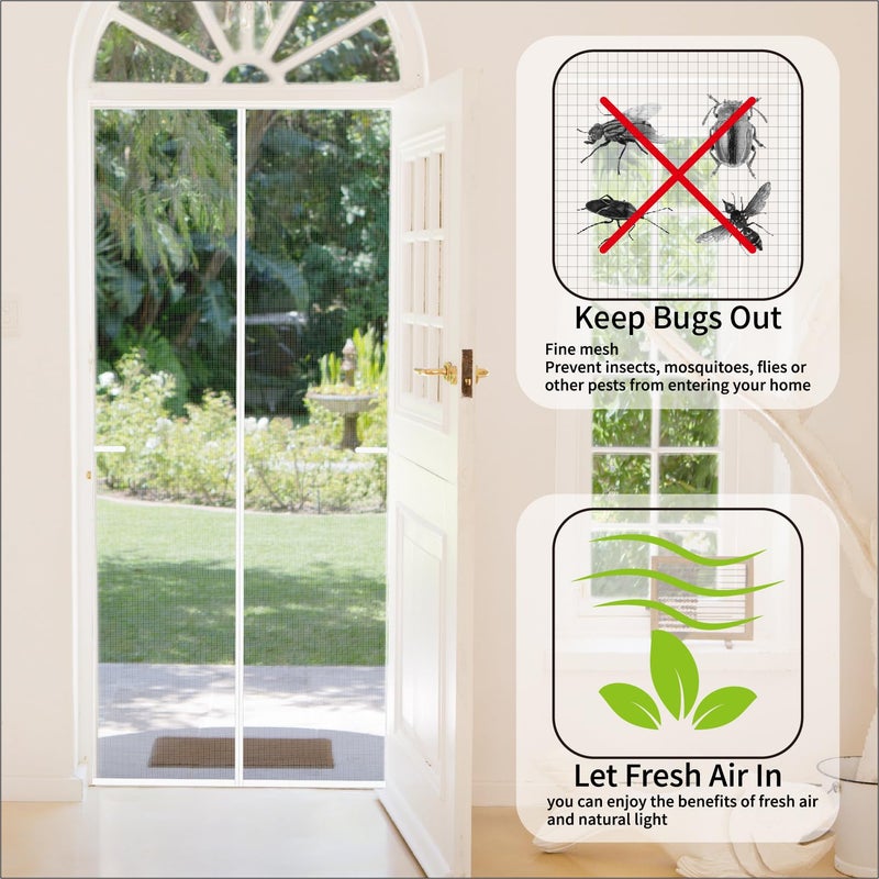 CHIYUNS White Screen Door Mesh Magnetic Closure Heavy Duty 36 x 96 inch, Self Closing Fiberglass Mosquito Net with Magnet for Doors, Bug Fly Screens Curtain for Doorway, Keep Bugs Out, Pet Friendly - Image 2