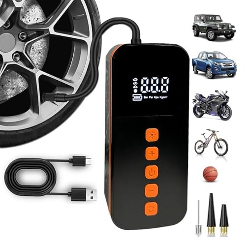 US1984 Digital Tyre Inflator | Auto Shutoff Portable Air Compressor | 4 Air Fill Modes | 3 Light Modes | Super Fast Inflation | Pressure Detection | Type-C | 3 Nozzles for Cars, Bike, cycles - Image 1