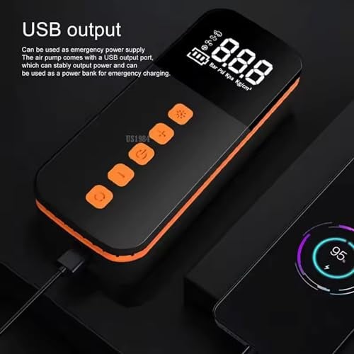 US1984 Digital Tyre Inflator | Auto Shutoff Portable Air Compressor | 4 Air Fill Modes | 3 Light Modes | Super Fast Inflation | Pressure Detection | Type-C | 3 Nozzles for Cars, Bike, cycles - Image 2