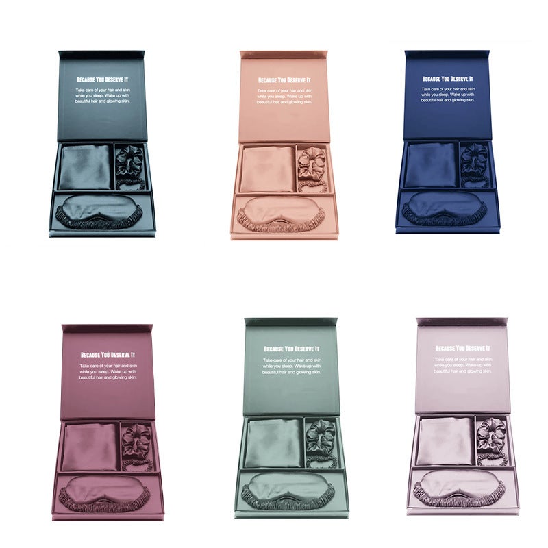 Satin Sleep Eye Mask Set with Hair Band, Pillowcase & Headband, Blackout - Image 1