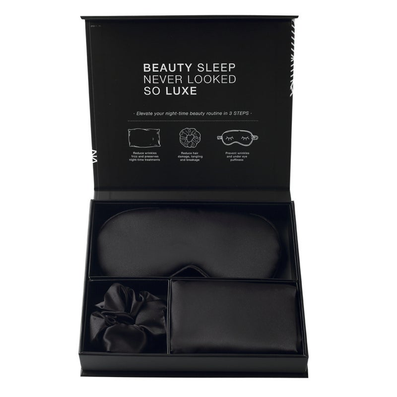 Satin Sleep Eye Mask Set with Hair Band, Pillowcase & Headband, Blackout - Image 4