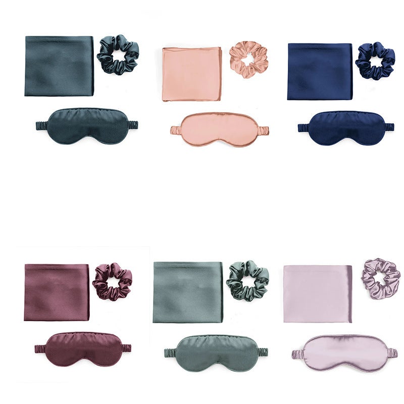 Satin Sleep Eye Mask Set with Hair Band, Pillowcase & Headband, Blackout - Image 2