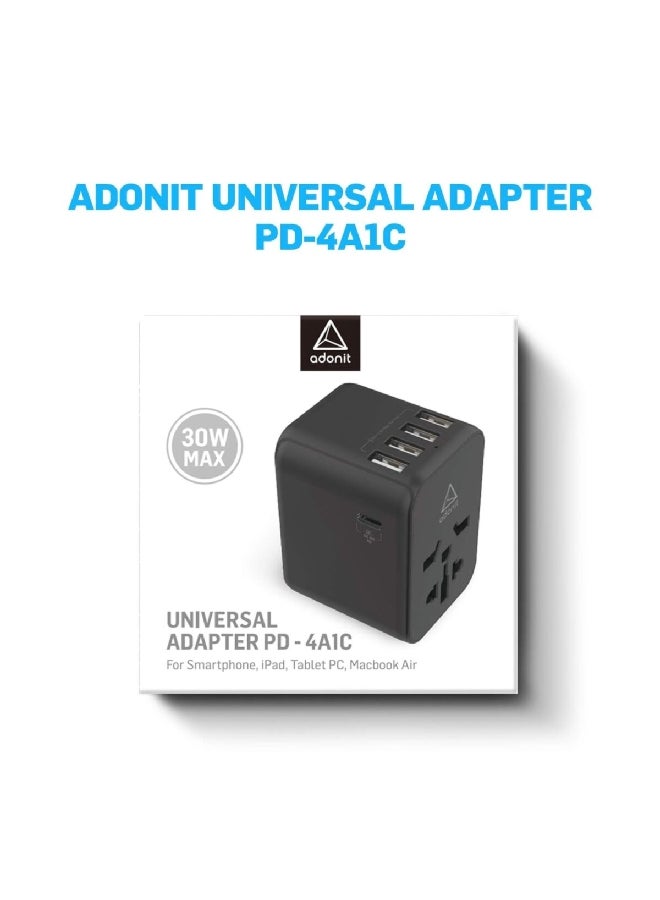 أدونيت محول سفر عالمي خفيف الوزن بقدرة 30 وات USB-A وUSB-C أسود 17 × 10 × 6 سم ADUA30W - Image 5