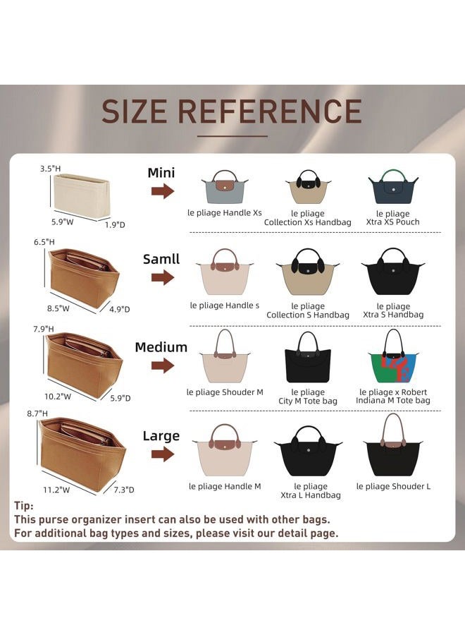 Doxo Purse Organizer Insert Compatible with Longchamp Le Pliage Large and More, Bag Organizer Insert with Cup Holder, 8 Compartments(Gold Brown,L) - Image 2