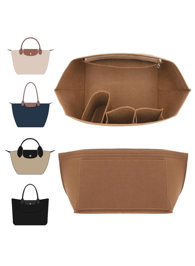 Doxo Purse Organizer Insert Compatible with Longchamp Le Pliage Large and More, Bag Organizer Insert with Cup Holder, 8 Compartments(Gold Brown,L) - Image 1