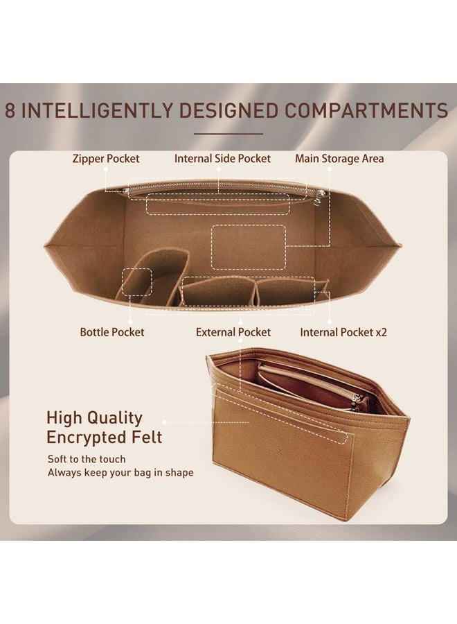 Doxo Purse Organizer Insert Compatible with Longchamp Le Pliage Large and More, Bag Organizer Insert with Cup Holder, 8 Compartments(Gold Brown,L) - Image 4