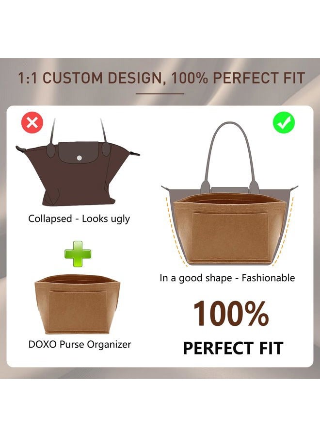 Doxo Purse Organizer Insert Compatible with Longchamp Le Pliage Large and More, Bag Organizer Insert with Cup Holder, 8 Compartments(Gold Brown,L) - Image 3