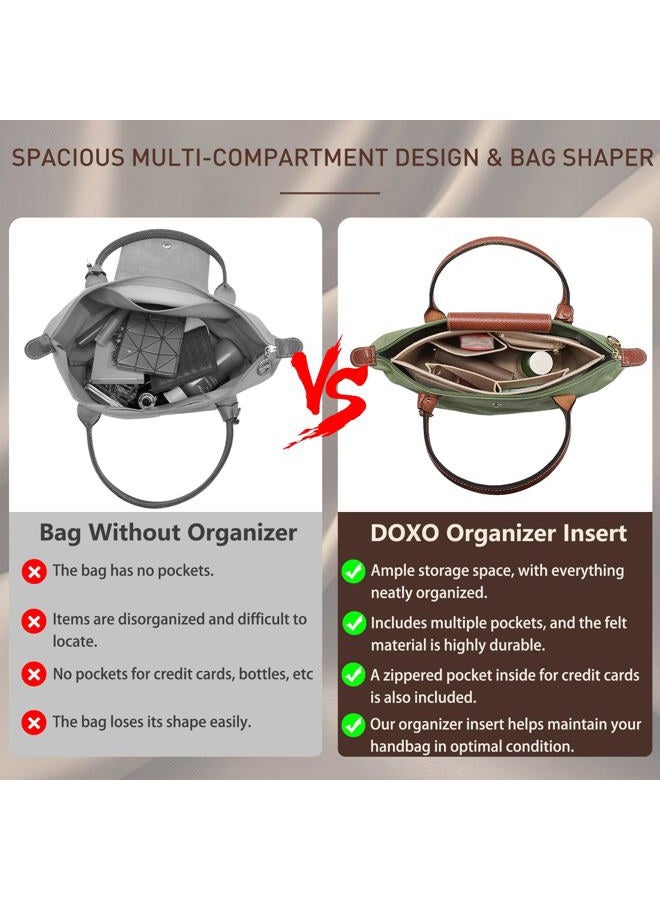 Doxo Purse Organizer Insert Compatible with Longchamp Le Pliage Large and More, Bag Organizer Insert with Cup Holder, 8 Compartments(Gold Brown,L) - Image 5