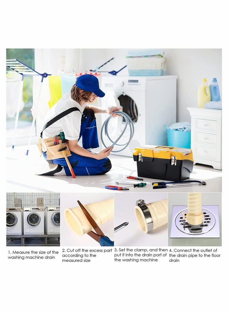 KASTWAVE مجموعة تمديد خرطوم التصريف لغسالة الملابس، تناسب جميع خراطيم التصريف، 2م مع محول تمديد ومشابك خرطوم، 2 قطعة - Image 4