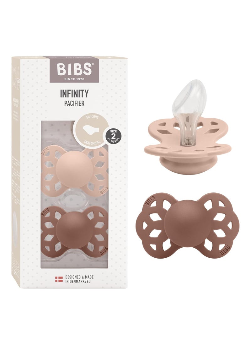 BIBS Pacifier Infinity 2 PACK Anatomical Silicone Size 2 Blush/Woodchuck  - Image 1