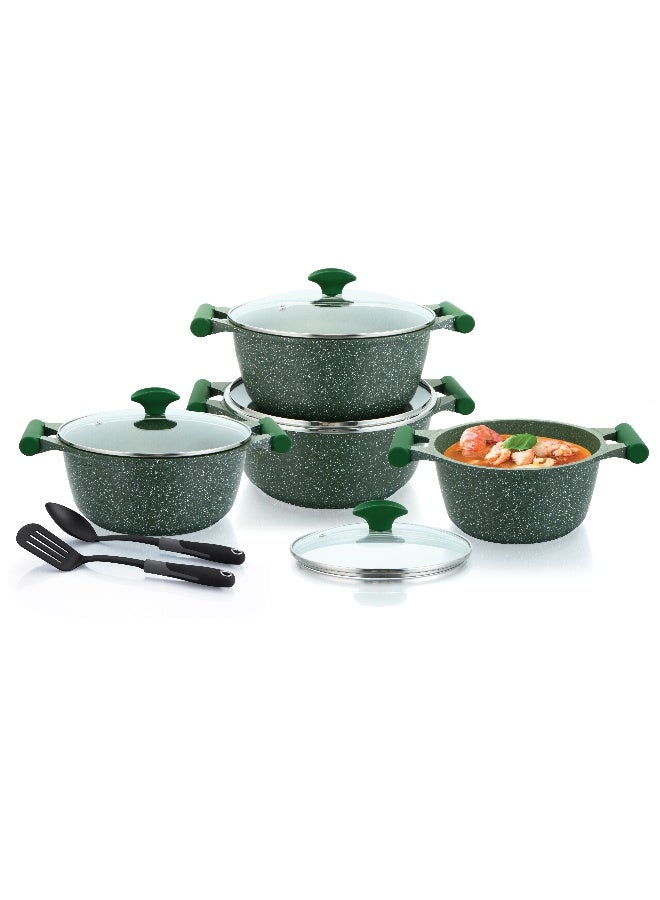 Prestige Essential 10 Pieces Granite Stone Cookware Set | Pots and Pans Set | Granite Non-Stick Cooking Set | Induction Compatible - Green - Image 1