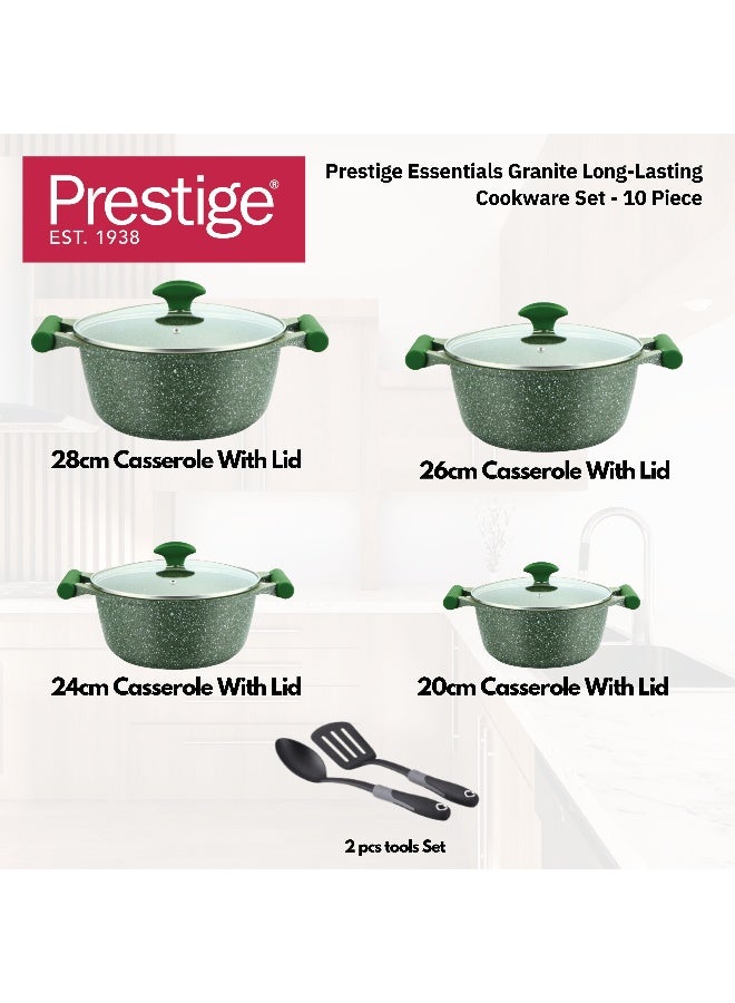 Prestige Essential 10 Pieces Granite Stone Cookware Set | Pots and Pans Set | Granite Non-Stick Cooking Set | Induction Compatible - Green - Image 3