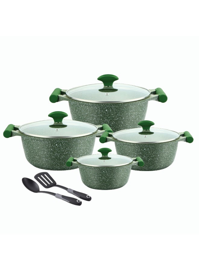 Prestige Essential 10 Pieces Granite Stone Cookware Set | Pots and Pans Set | Granite Non-Stick Cooking Set | Induction Compatible - Green - Image 2