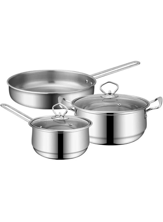 Arabest طقم أواني طهي من الفولاذ المقاوم للصدأ 3 قطع - طقم قدر حليب - موقد تحريضي - مقلاة للطهي للمنزل - مقلاة قاع مسطح - حساء مطبخ - Image 5