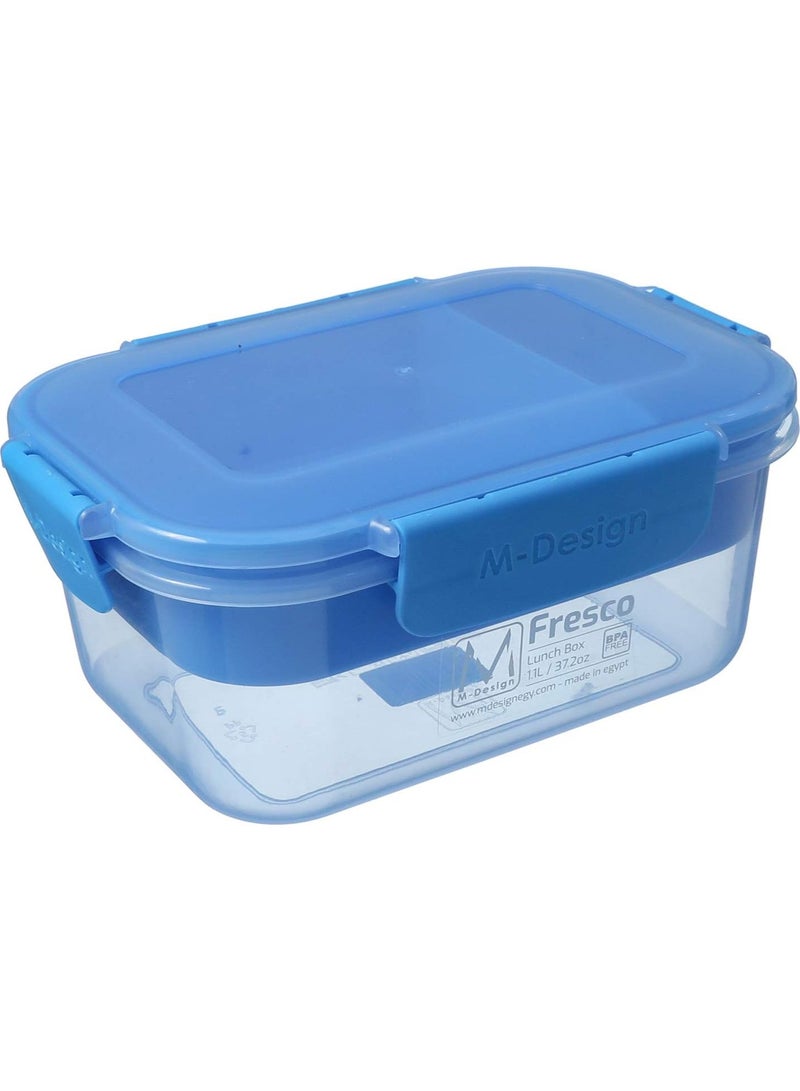 M-Design 1.6 L Lunch Box with Tray - Blue - Blue Clips - Image 1