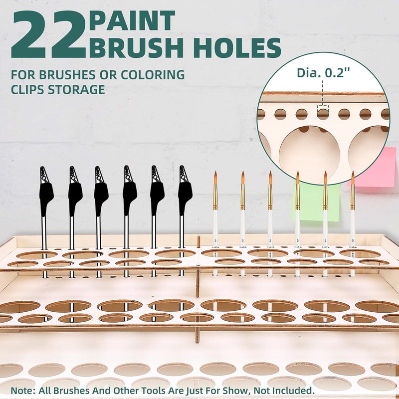 OPHIR Wooden Paint holder Organizer with 2 Cabinet Drawers, Acrylic Paint Storage Rack for 58 Bottles of Paints, Suitable for Model Miniature Paints - Image 3